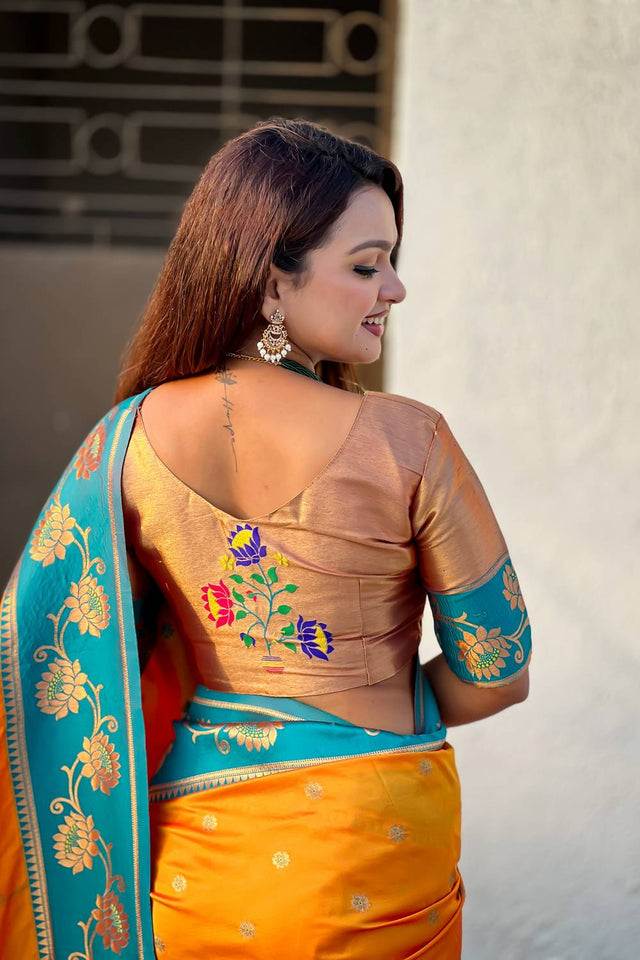 Orange Woven Soft Silk Saree (ACA6411)