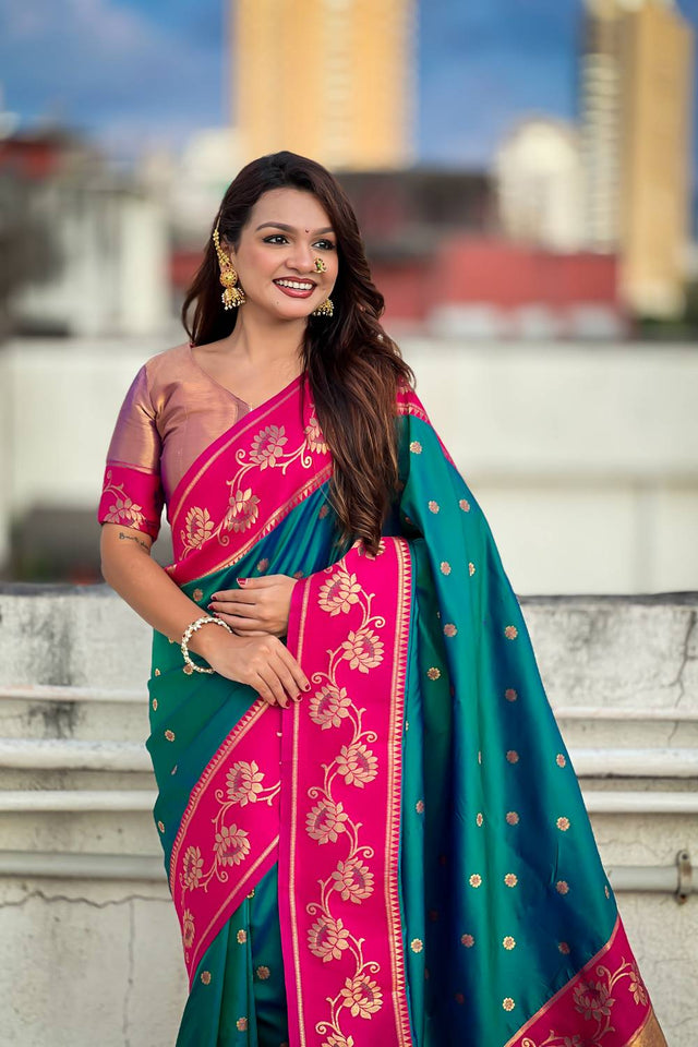 Turquoise Woven Soft Silk Saree (ACA6412)