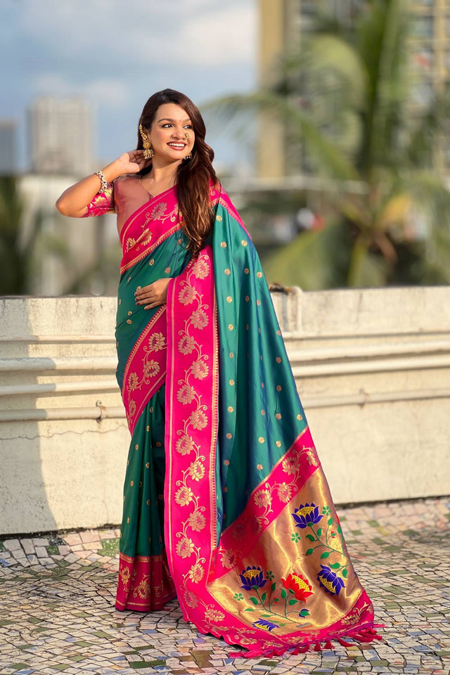 Turquoise Woven Soft Silk Saree (ACA6412)