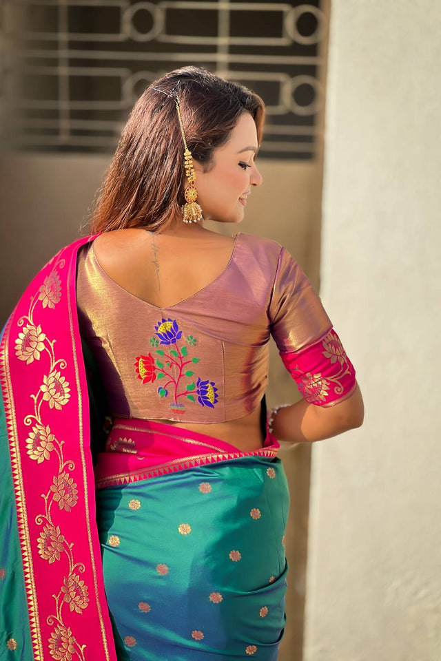 Turquoise Woven Soft Silk Saree (ACA6412)