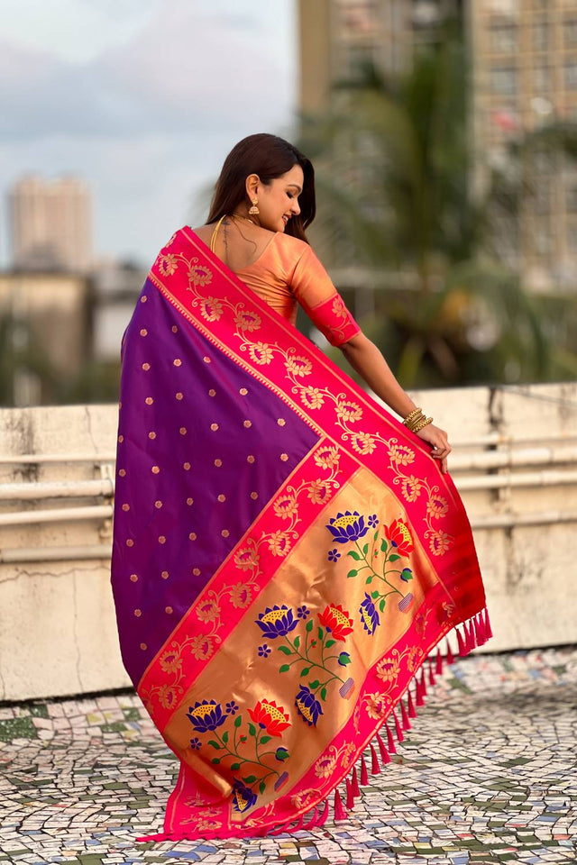Purple Woven Soft Silk Saree (ACA6413)