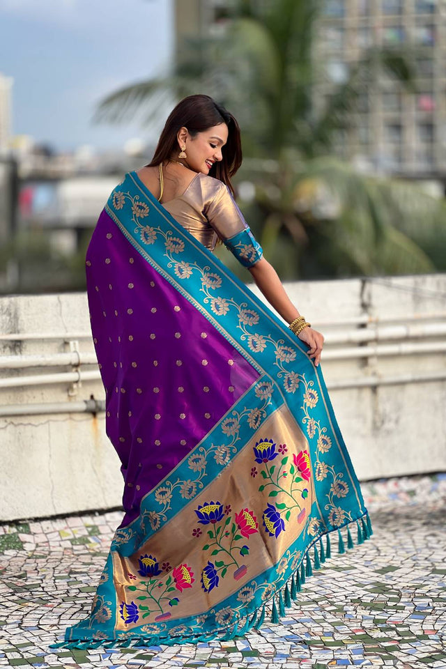 Purple Woven Soft Silk Saree (ACA6414)