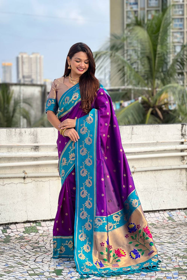 Purple Woven Soft Silk Saree (ACA6414)
