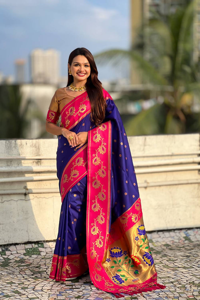 Violet Woven Soft Silk Saree (ACA6415)
