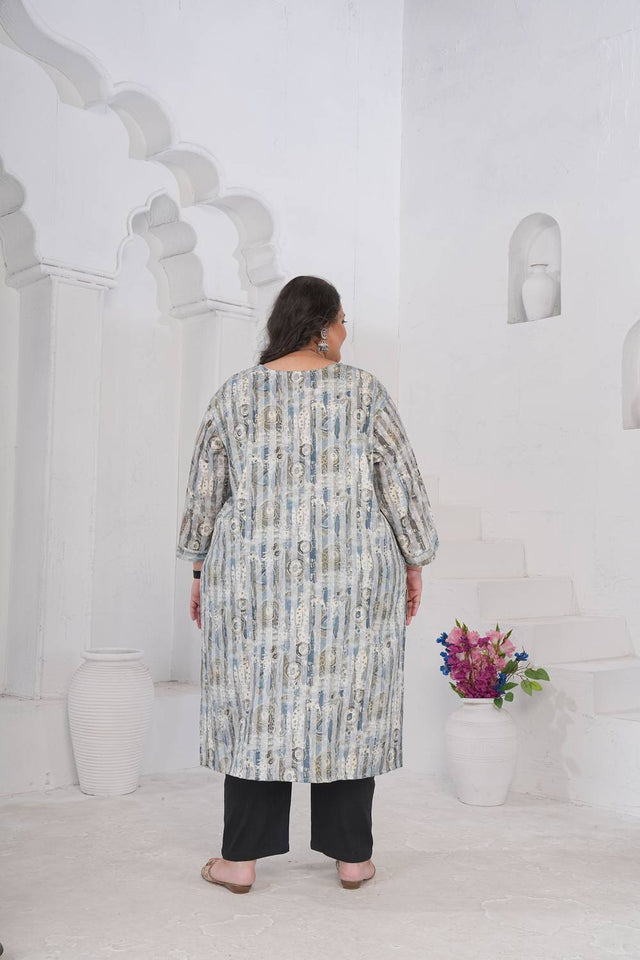 Grey Floral Printed Rayon Long Kurtis (ACA6418)