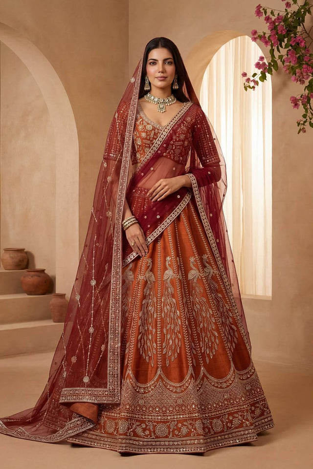 Orange Sequin with Embroidered Silk Lehenga (ACA6432)