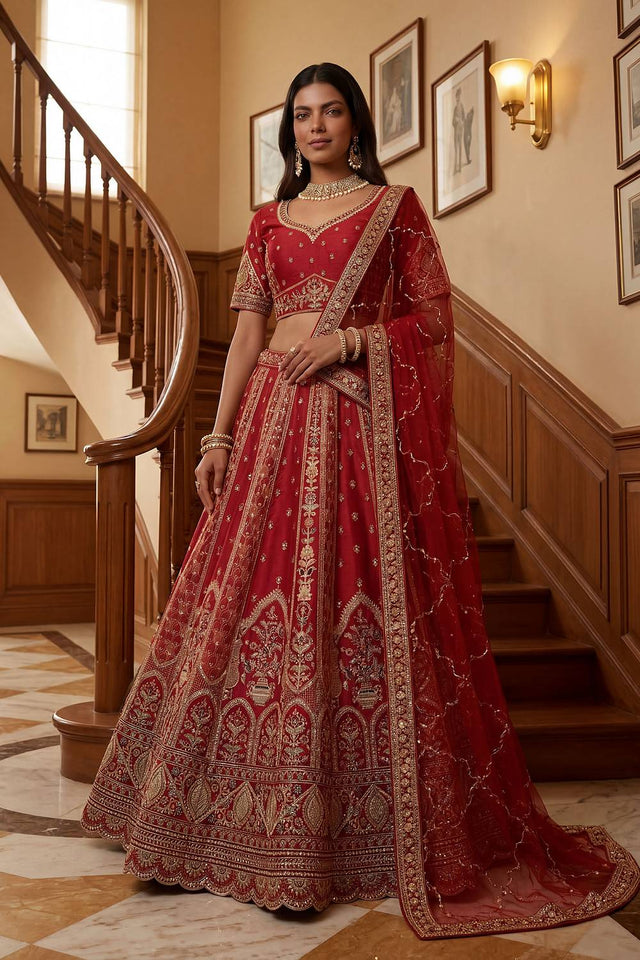 Red Sequin with Embroidered Silk Lehenga (ACA6437)