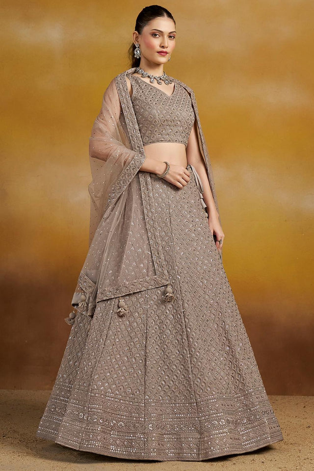 Grey Embroidered Georgette Lehenga (ACA6447)