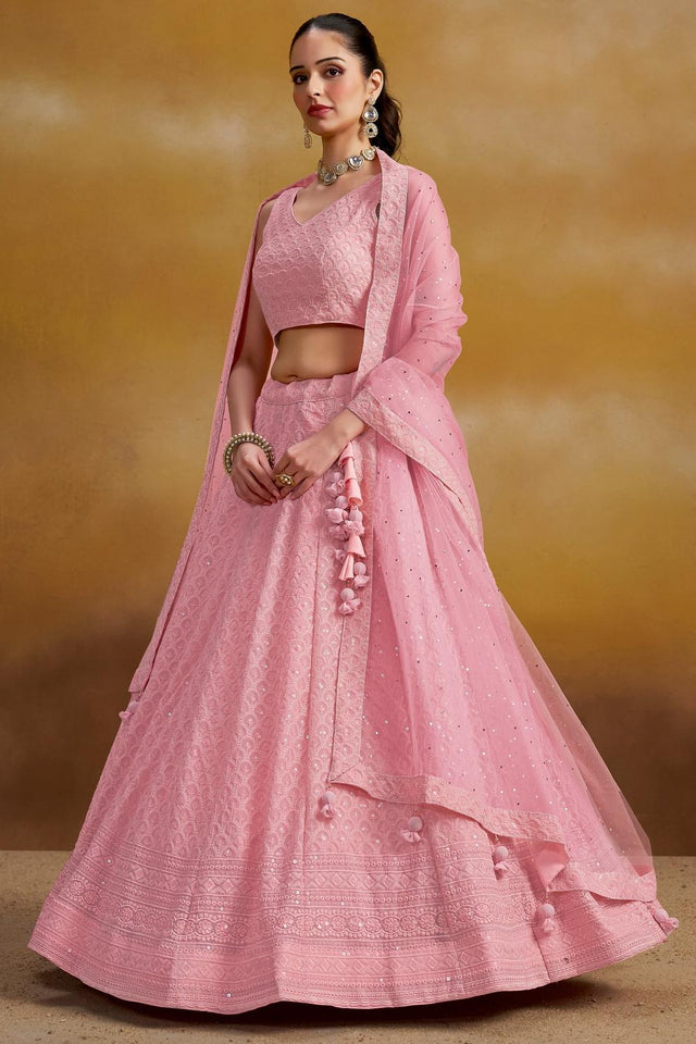 Pink Sequin with Embroidered Georgette Lehenga (ACA6448)