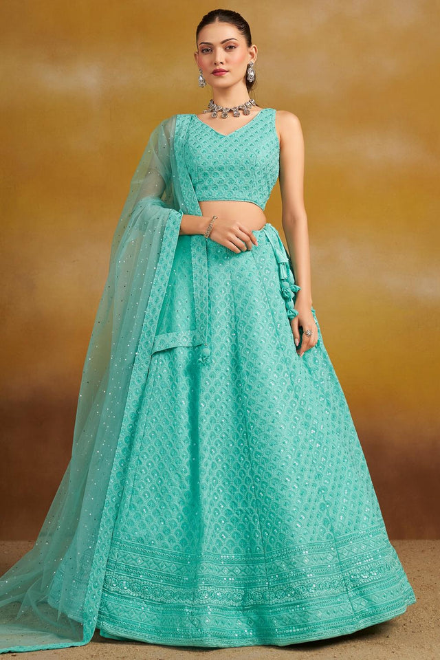 Sea Green Sequin with Embroidered Georgette Lehenga (ACA6450)