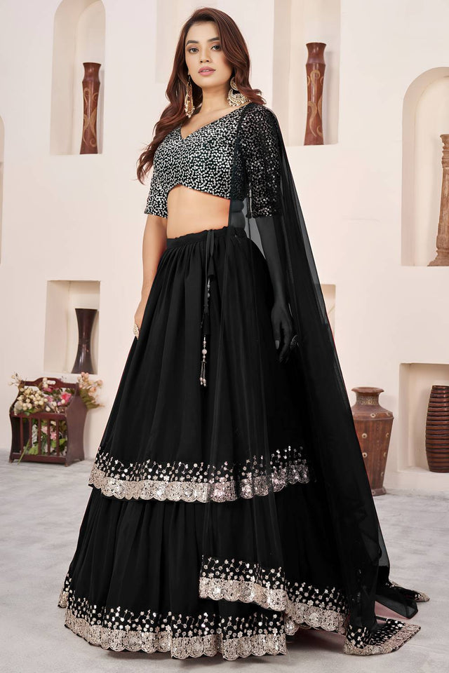 Black Sequin Georgette Lehenga (ACA6562)