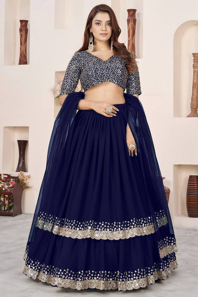 Blue Sequin Georgette Lehenga (ACA6563)