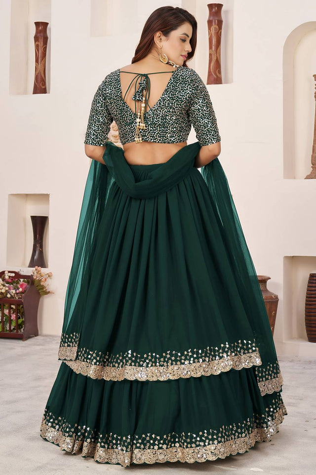 Green Sequin Georgette Lehenga (ACA6564)