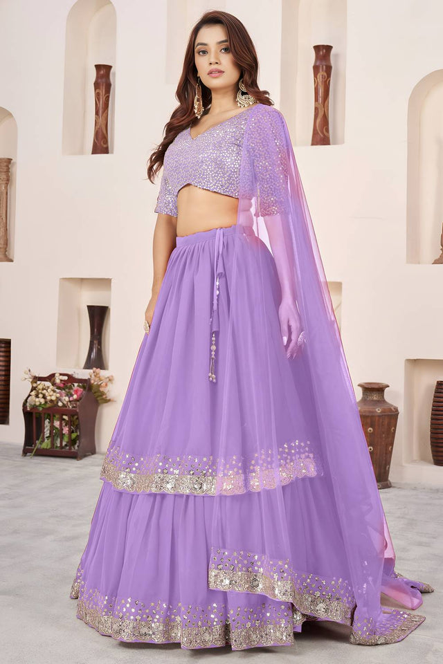 Lavender Sequin Georgette Lehenga (ACA6565)