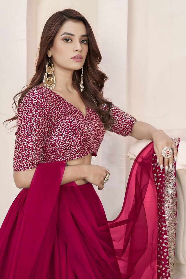 Pink Sequin Georgette Lehenga (ACA6567)