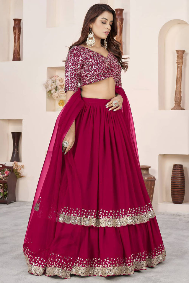 Pink Sequin Georgette Lehenga (ACA6567)