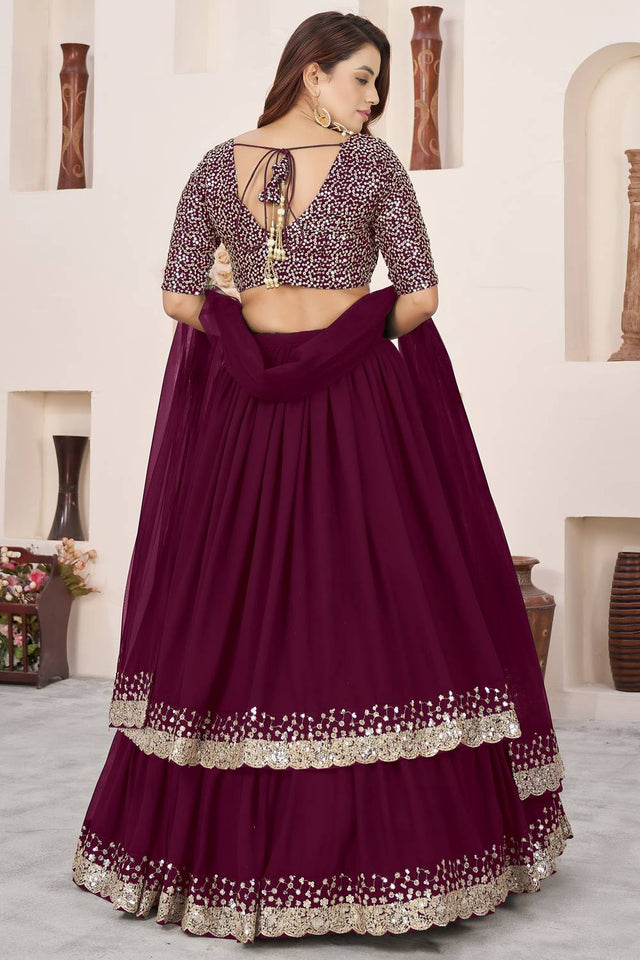 Purple Sequin Georgette Lehenga (ACA6568)