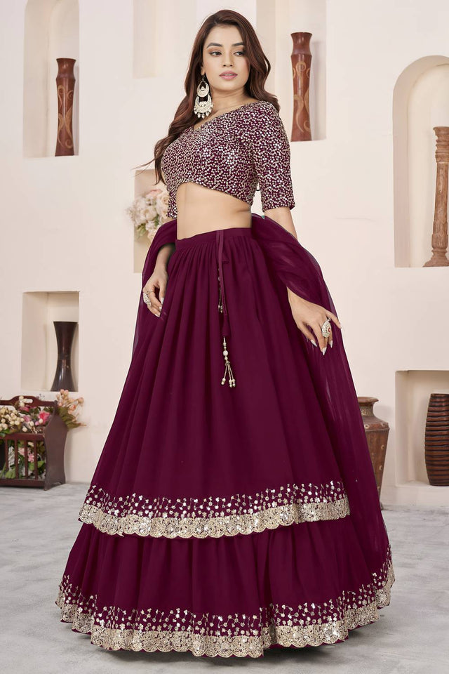 Purple Sequin Georgette Lehenga (ACA6568)