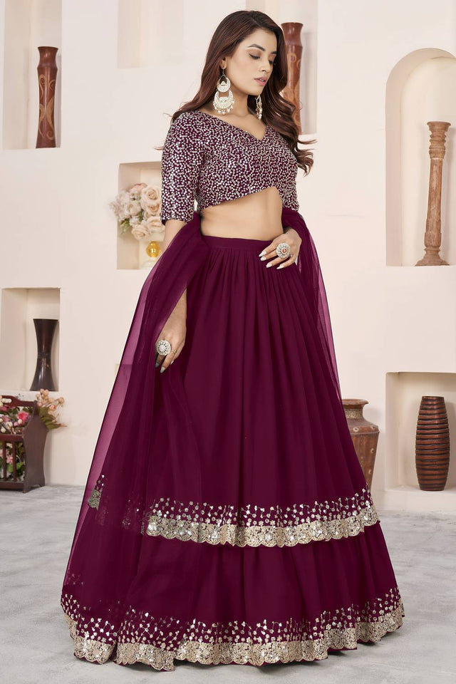 Purple Sequin Georgette Lehenga (ACA6568)