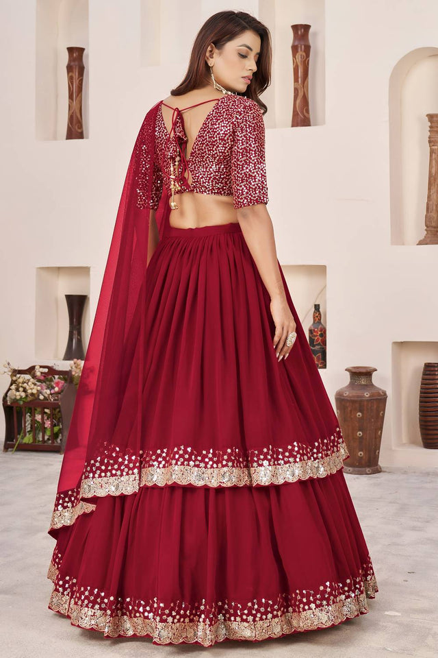 Red Sequin Georgette Lehenga (ACA6569)
