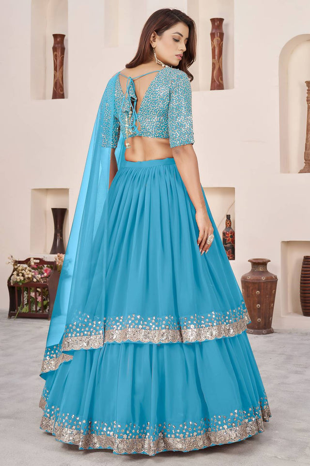 Blue Sequin Georgette Lehenga (ACA6570)