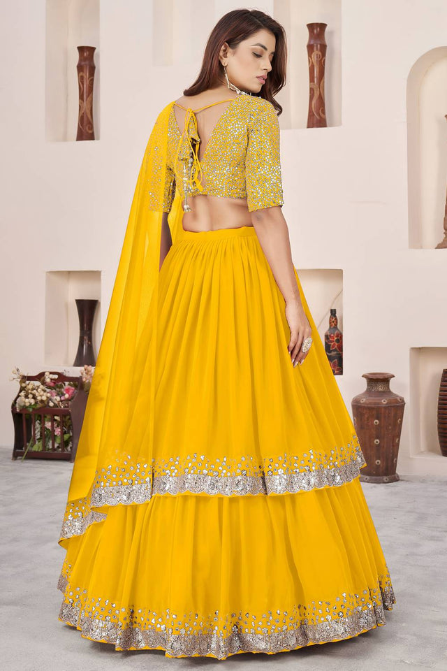 Yellow Sequin Georgette Lehenga (ACA6571)