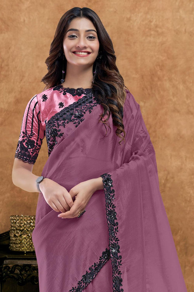 Mauve Embroidered Silk Saree (ACA6589)
