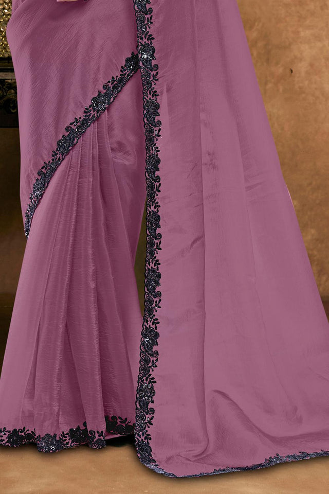 Mauve Embroidered Silk Saree (ACA6589)