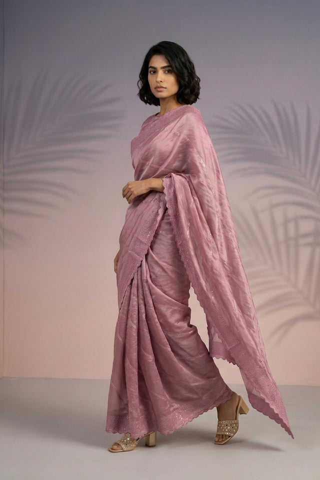 Orange Embroidered Silk Saree (ACA6598)
