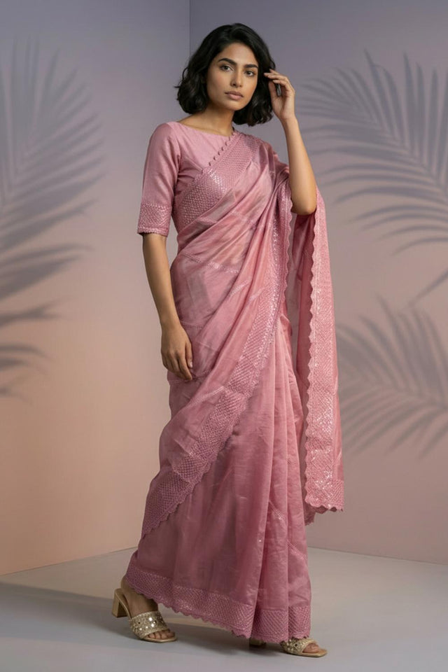 Orange Embroidered Silk Saree (ACA6598)