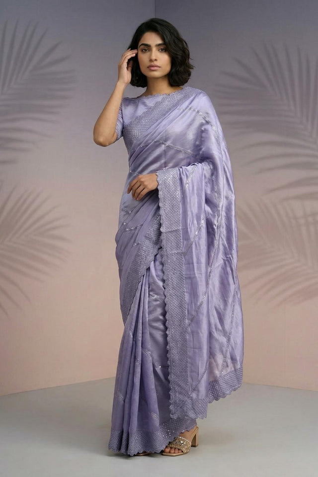 Lavender Embroidered Silk Saree (ACA6601)