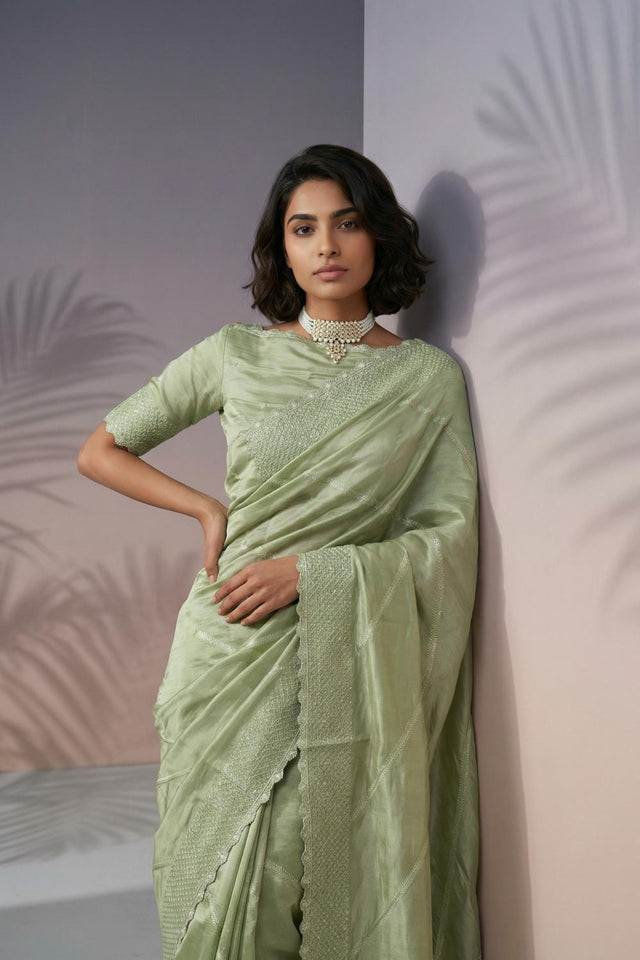 Green Embroidered Silk Saree (ACA6603)