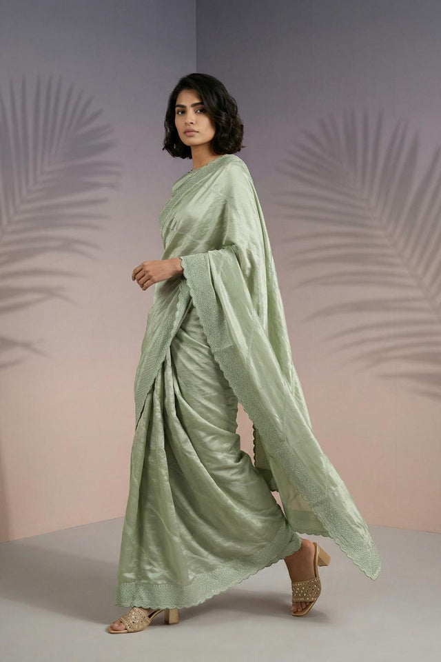 Green Embroidered Silk Saree (ACA6603)