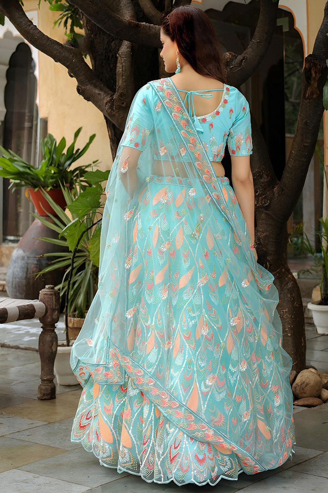 Blue Embroidered Net Lehenga (ACA6615)