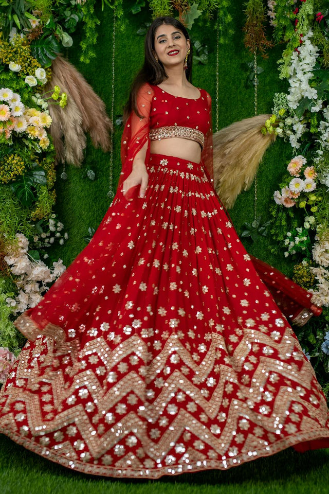 Red Sequin Georgette Lehenga (ACA6640)