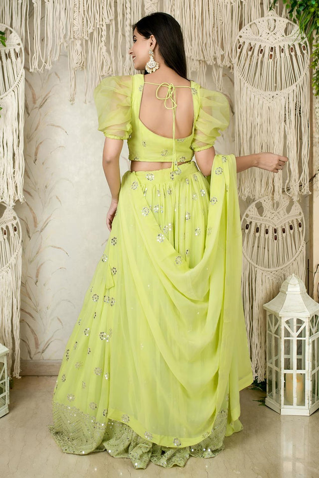 Yellow Sequin Georgette Lehenga (ACA6641)