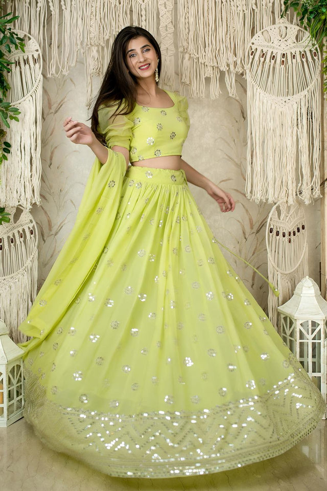 Yellow Sequin Georgette Lehenga (ACA6641)