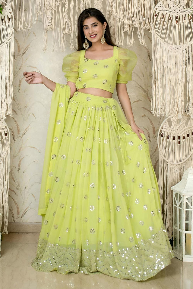 Yellow Sequin Georgette Lehenga (ACA6641)