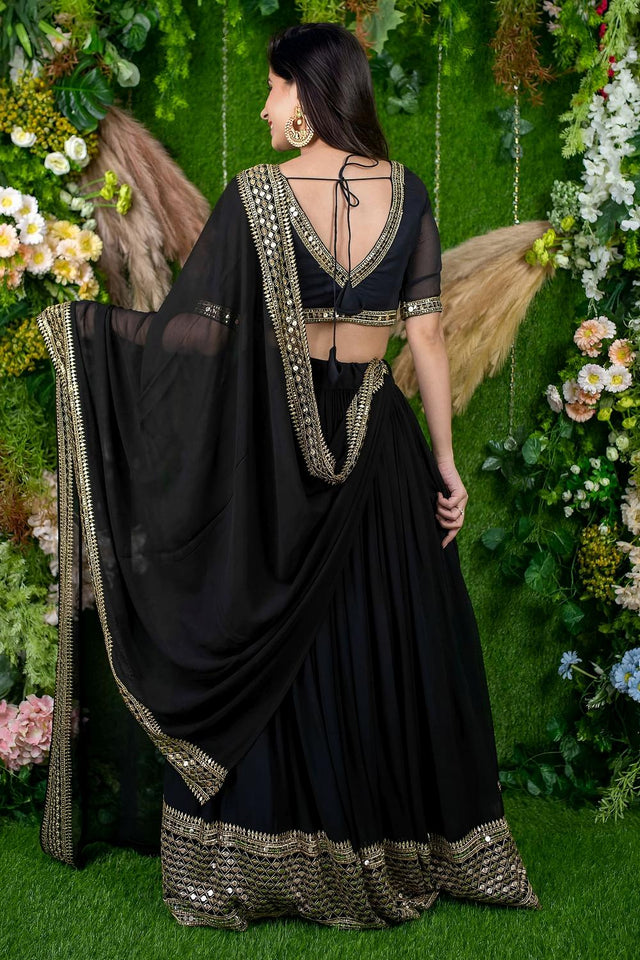 Black Embroidered Georgette Lehenga (ACA6642)