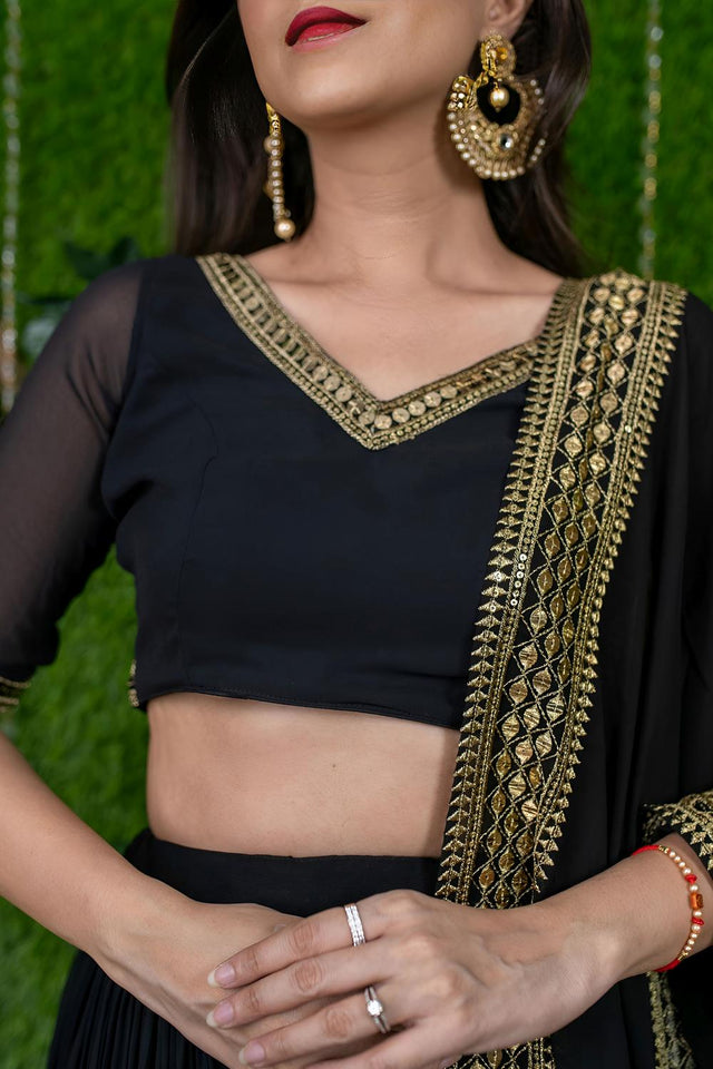 Black Embroidered Georgette Lehenga (ACA6642)