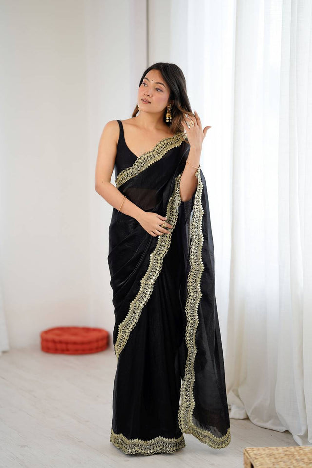 Black Embroidered Silk Saree (ACA6658)