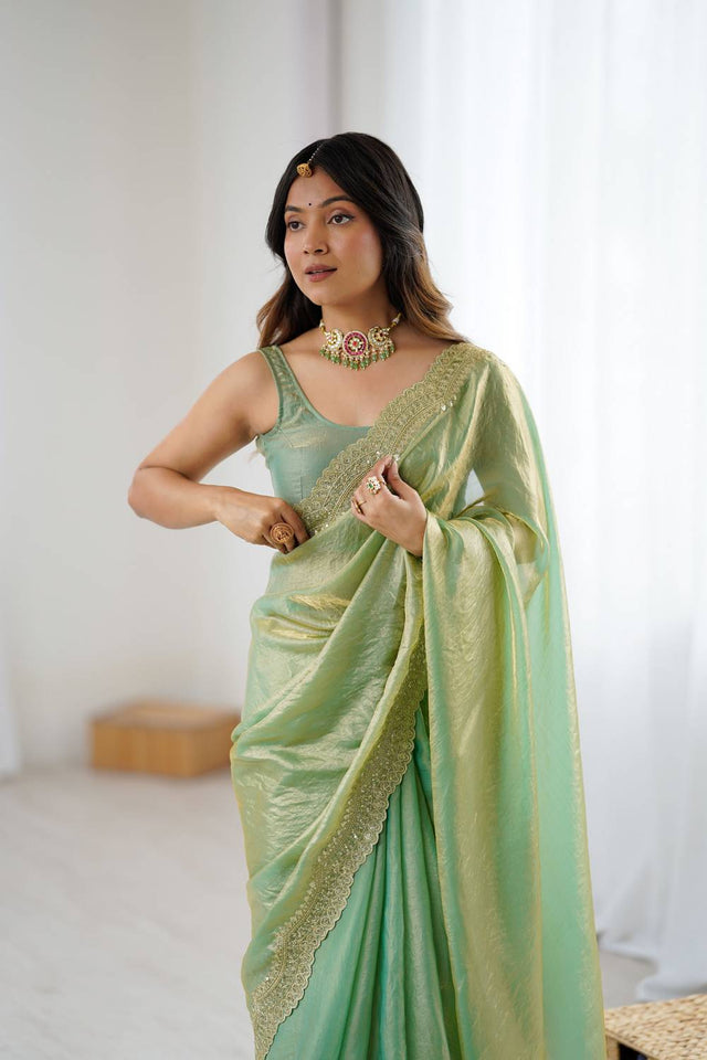 Green Embroidered Silk Saree (ACA6660)