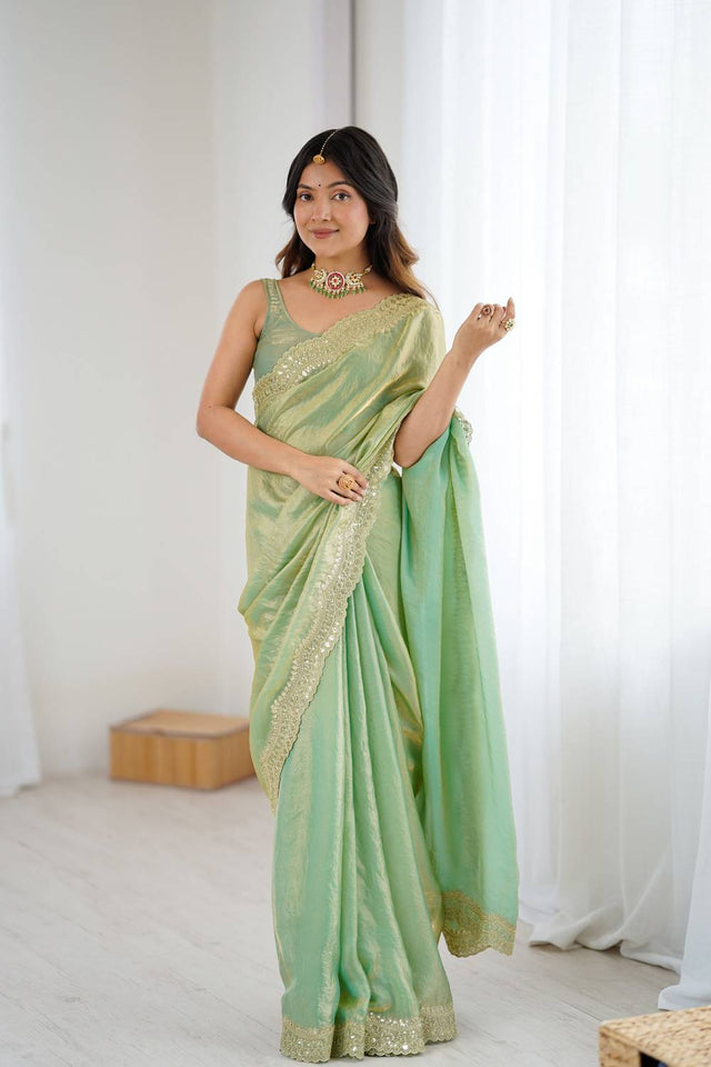 Green Embroidered Silk Saree (ACA6660)