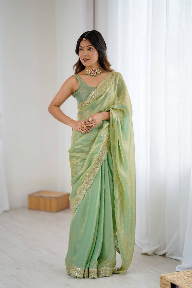 Green Embroidered Silk Saree (ACA6660)