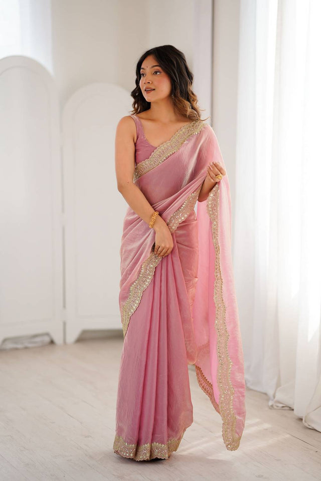 Pink Embroidered Silk Saree (ACA6663)