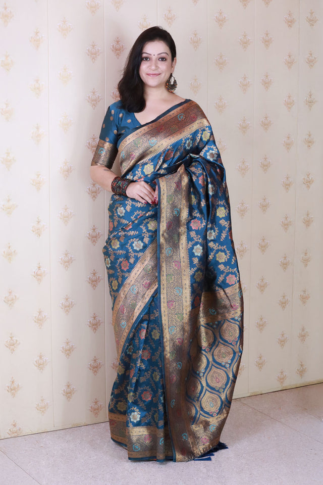 Blue Woven Banarasi Silk Saree (ACA6673)