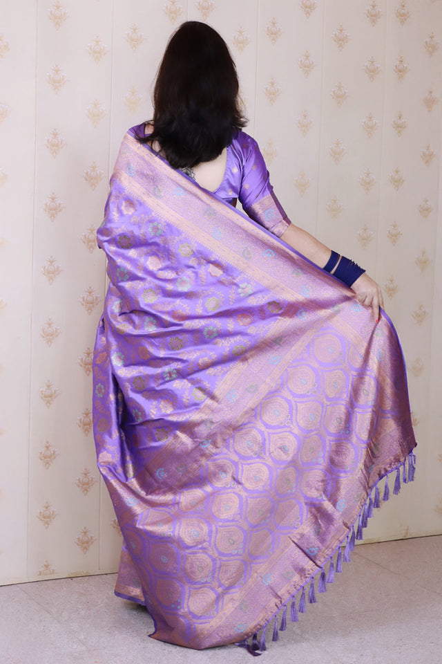 Lavender Woven Banarasi Silk Saree (ACA6674)