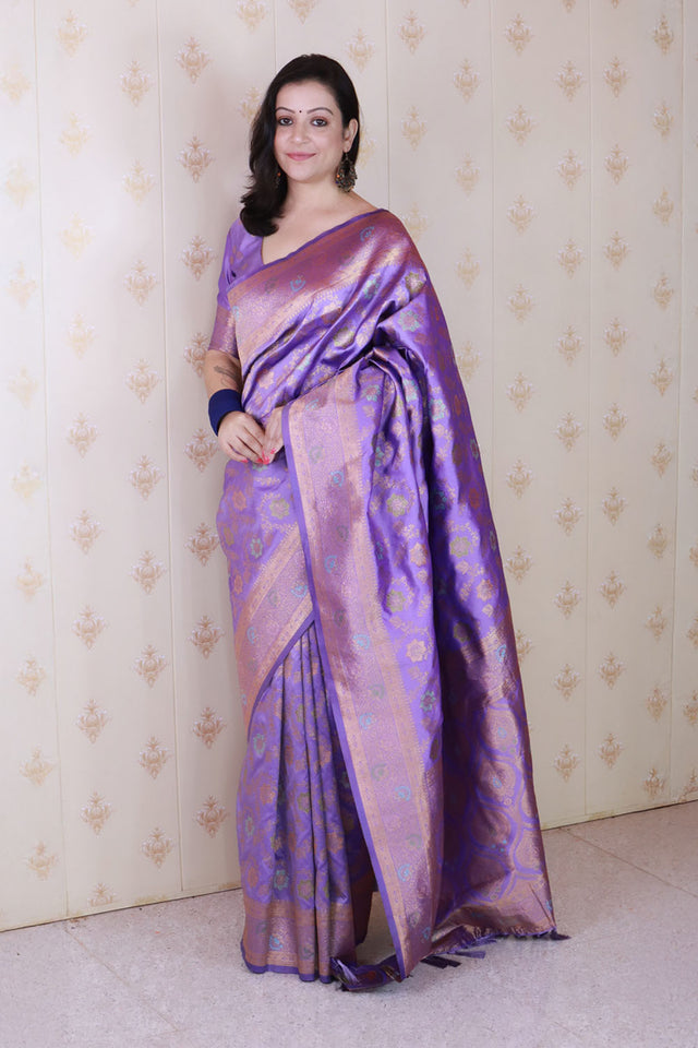 Lavender Woven Banarasi Silk Saree (ACA6674)