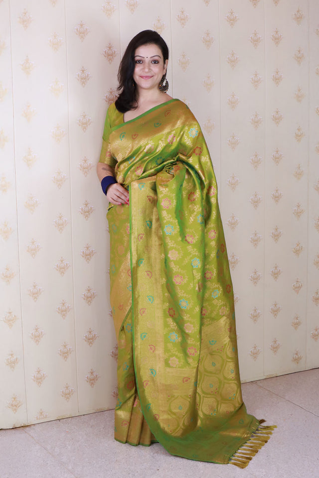 Mehendi Woven Banarasi Silk Saree (ACA6675)