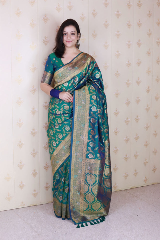 Turquoise Woven Banarasi Silk Saree (ACA6676)